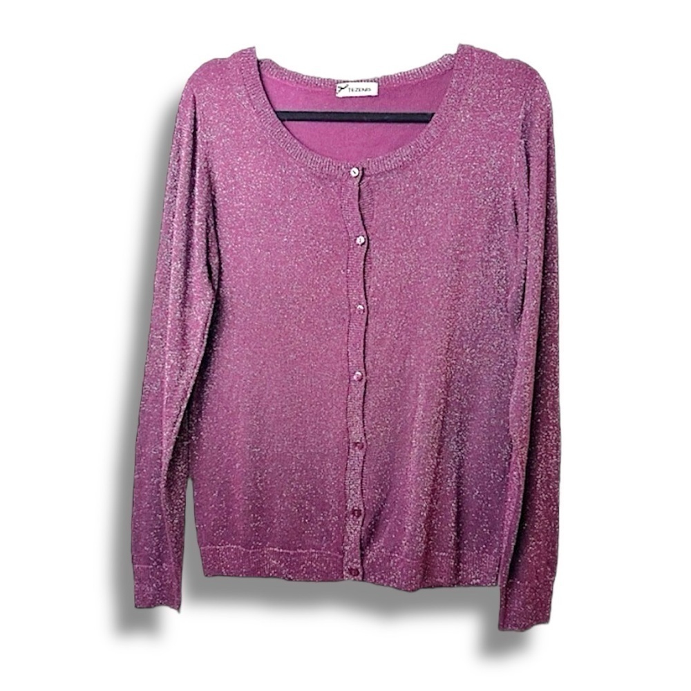 TEZENIS Vintage Made in Italy M Long Sleeve Crewneck Plum Lamé Festive Cardigan